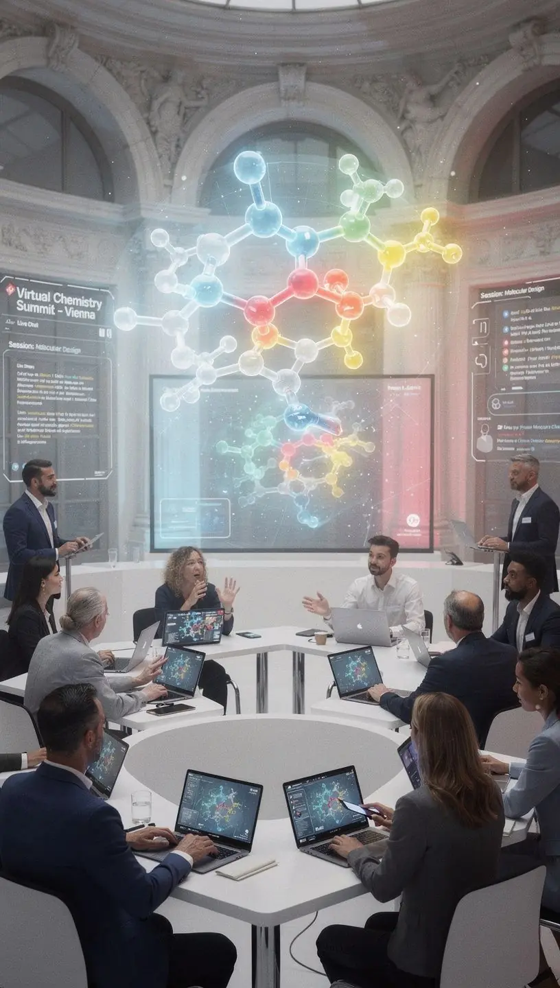 Illustration von organischen und anorganischen Molekülen in einer chemischen Reaktion.