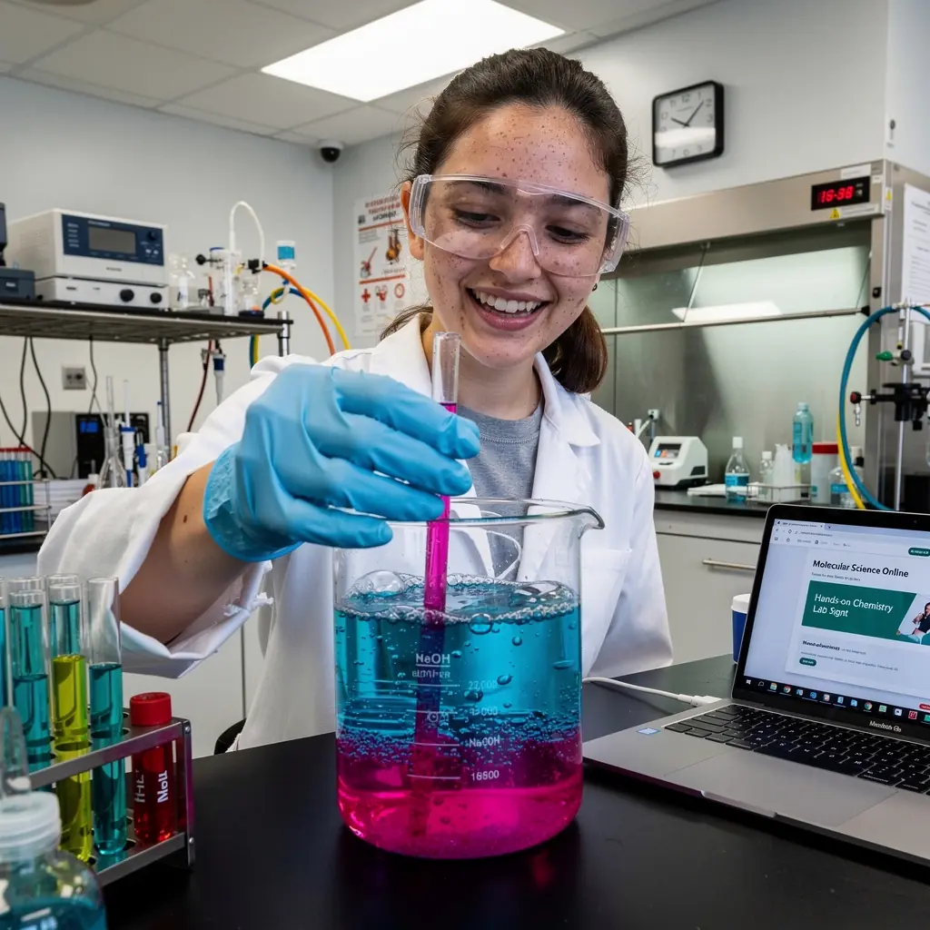 Molekülstruktur-Modell aus bunten Bausteinen zur Veranschaulichung chemischer Bindungen.