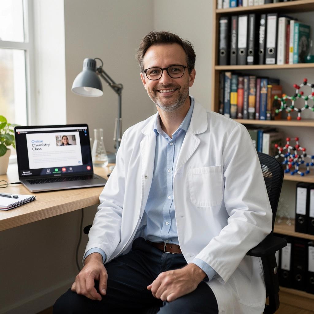 Ein Schüler arbeitet an einem Chemieexperiment mit verschiedenen Reagenzgläsern und Chemikalien.