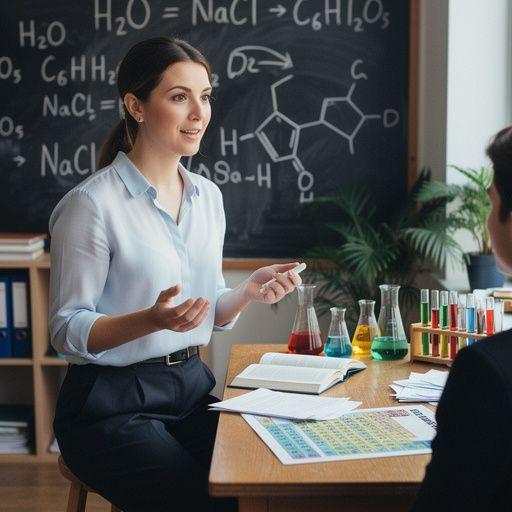 Ein Lehrer erklärt den Aufbau von Molekülen anhand eines Modells in einem virtuellen Klassenzimmer.