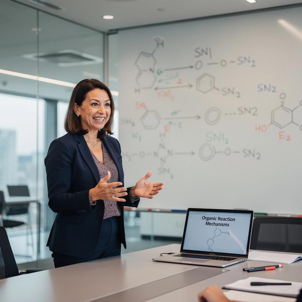 Ein Bildschirm zeigt eine interaktive Chemie-Lernplattform mit Tutorials und Übungen.